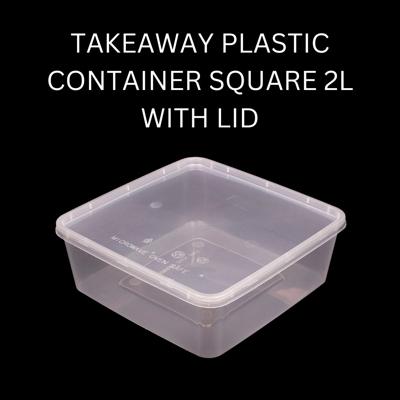 TAKEAWAY PLASTIC CONTAINER SQUARE 2L WITH LID, 150 SETS