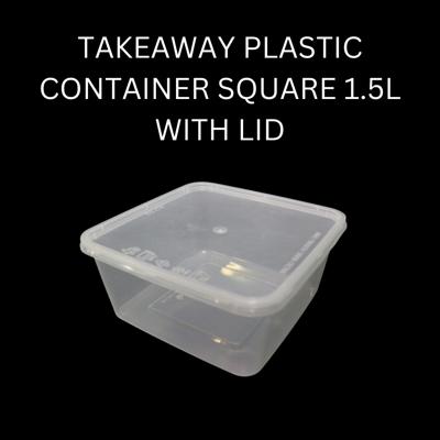 TAKEAWAY PLASTIC CONTAINER SQUARE 1.5L WITH LID, 300 SETS